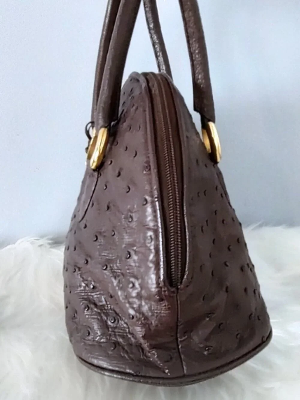 Bally vintage ostrich emb leather dome bowling bag satchel w/lock keys EUC